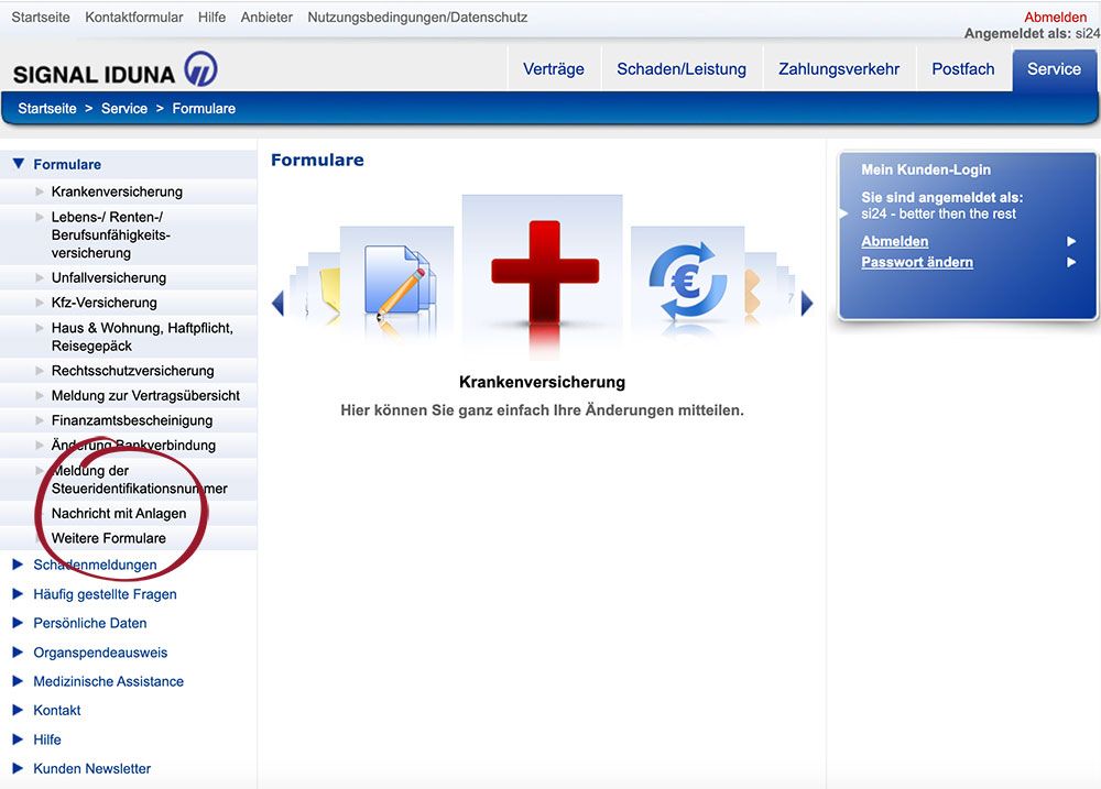 Meine SIGNAL IDUNA Seite Formulare